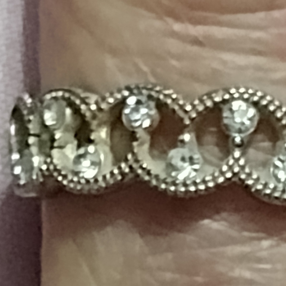 Stunning Eternity Anniversary- Wedding Band Intricate Silver Ring Sz 7.5 Costume